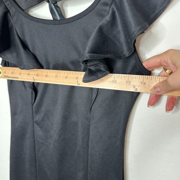 Sexy Satin Black Ruffle Sleeveless Mini Exposed Back T Design Small - Picture 10 of 11